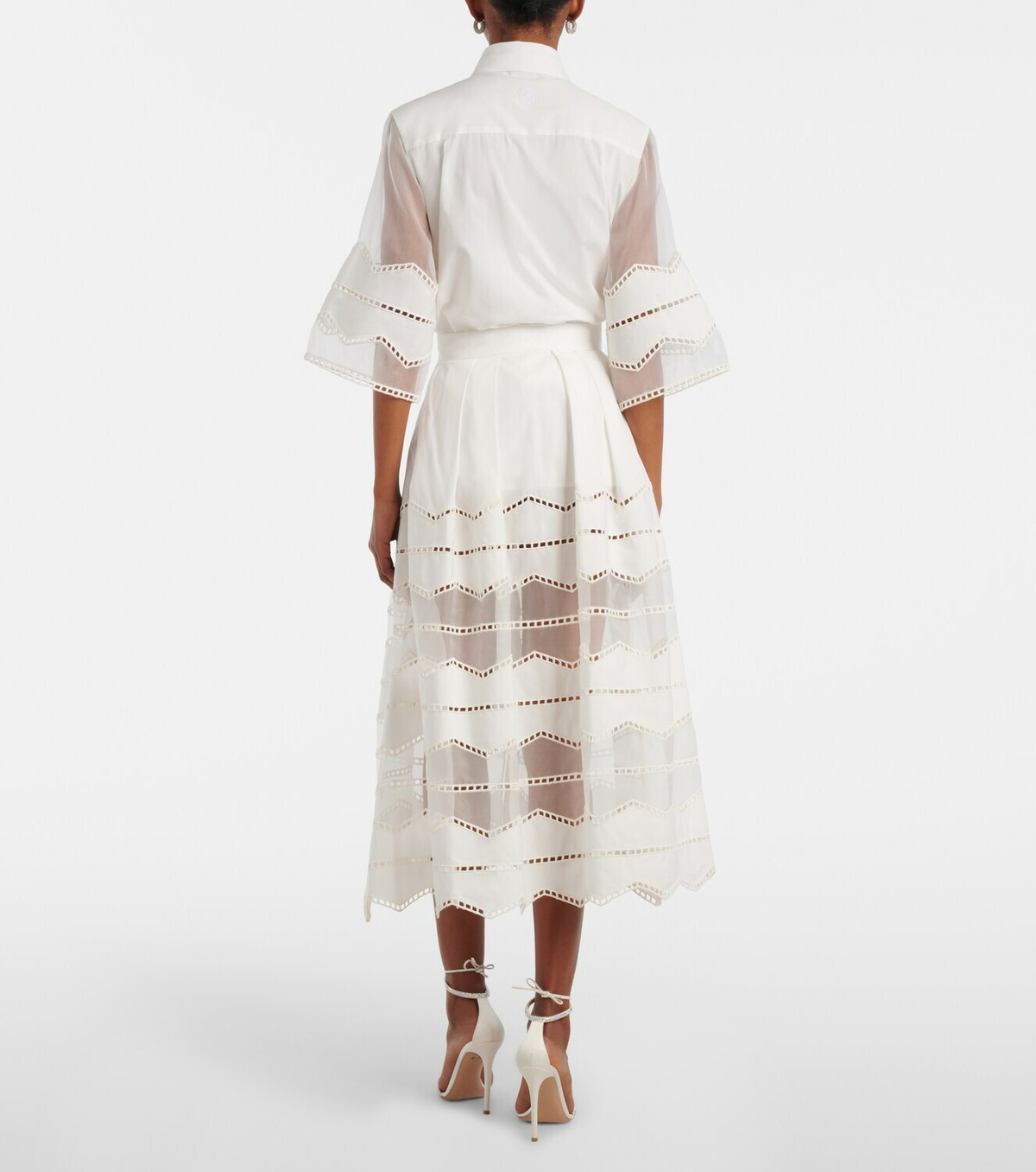 Elie Saab Organza-trimmed cotton midi skirt