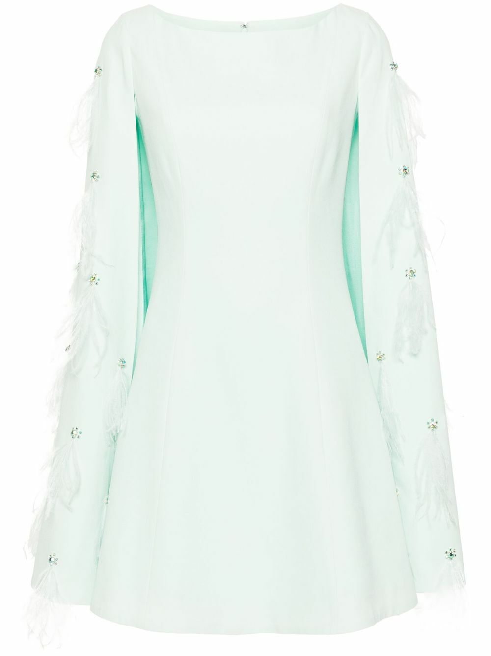 Huishan Zhang Green Feather-Embellished Cape Mini Dress