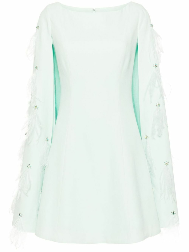 Photo: Huishan Zhang Green Feather-Embellished Cape Mini Dress