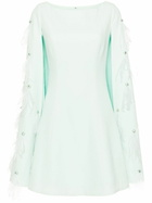 Huishan Zhang Green Feather-Embellished Cape Mini Dress