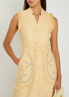 Huishan Zhang Corinthe Crystal-embellished Belted Tweed Midi Dress Yellow
