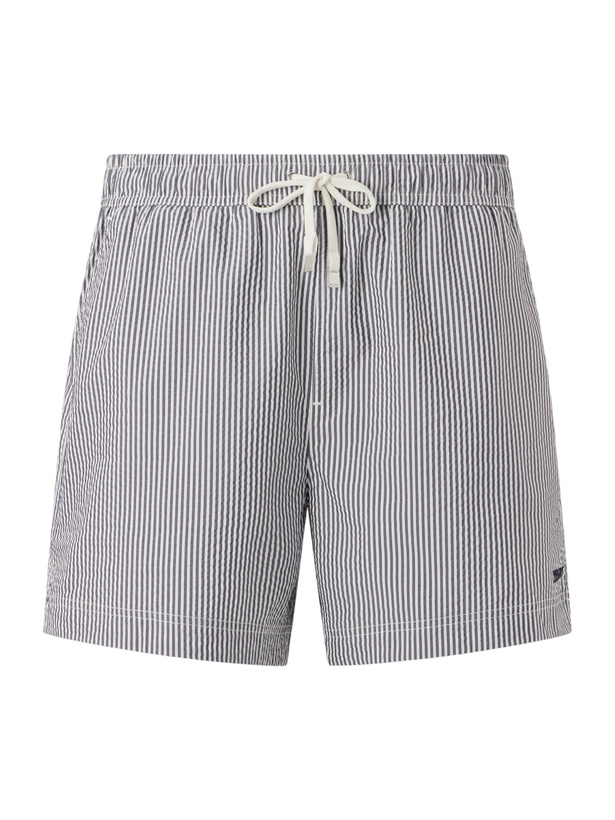 Photo: Zegna - Straight-Leg Mid-Length Striped Seersucker Swim Shorts - Blue