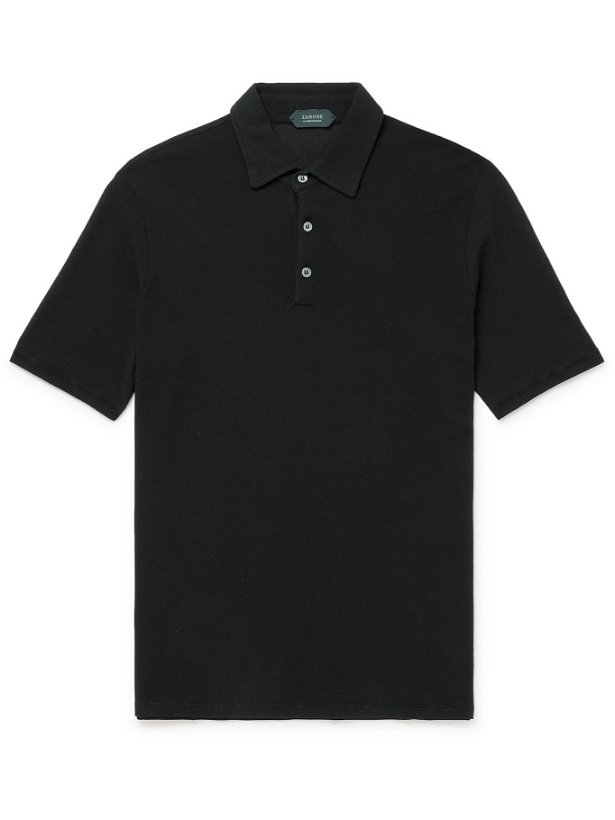 Photo: INCOTEX - Slim-Fit Cotton-Piqué Polo Shirt - Black