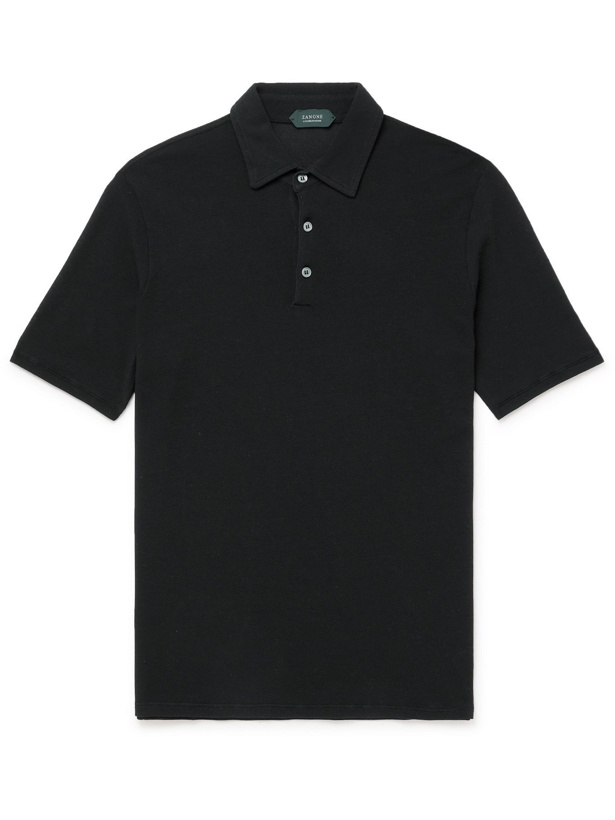 Photo: INCOTEX - Slim-Fit Cotton-Piqué Polo Shirt - Black
