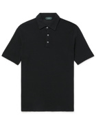 INCOTEX - Slim-Fit Cotton-Piqué Polo Shirt - Black