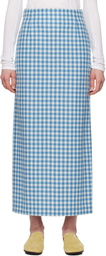 AURALEE Blue & White Airy Smooth Cashmere Maxi Skirt