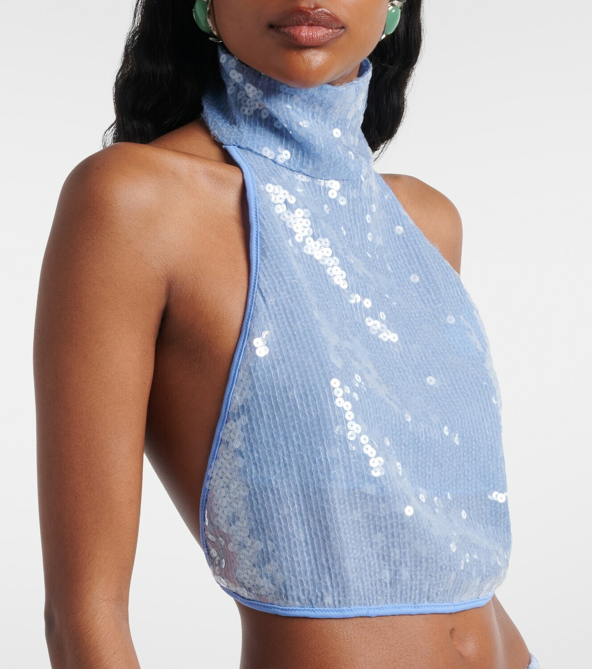 Oséree Sequined halterneck crop top