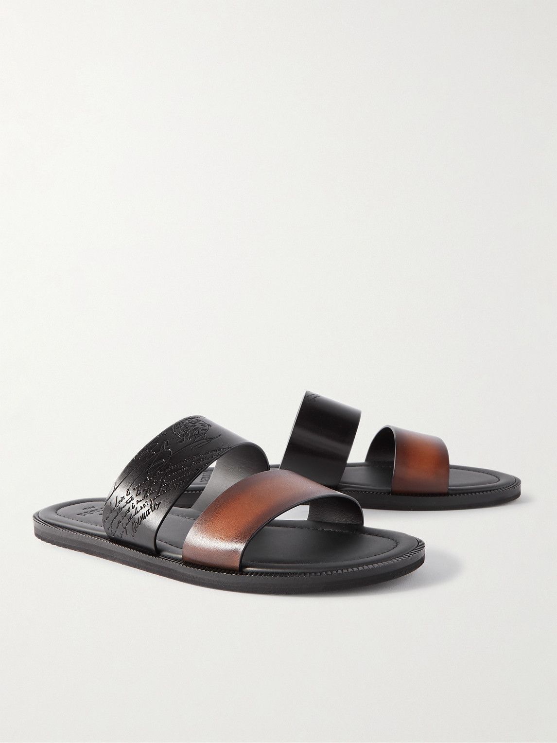 Berluti - Debossed Venezia Leather Sandals - Brown Berluti