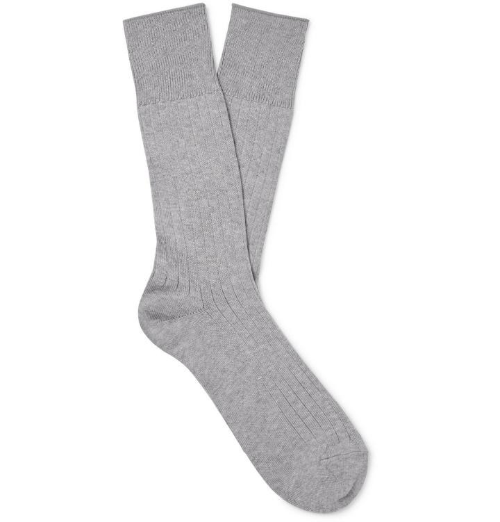 Photo: Mr P. - Ribbed Cotton-Blend Socks - Gray