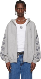 VETEMENTS Gray Biker Cross Sleeves Zip-Up Hoodie