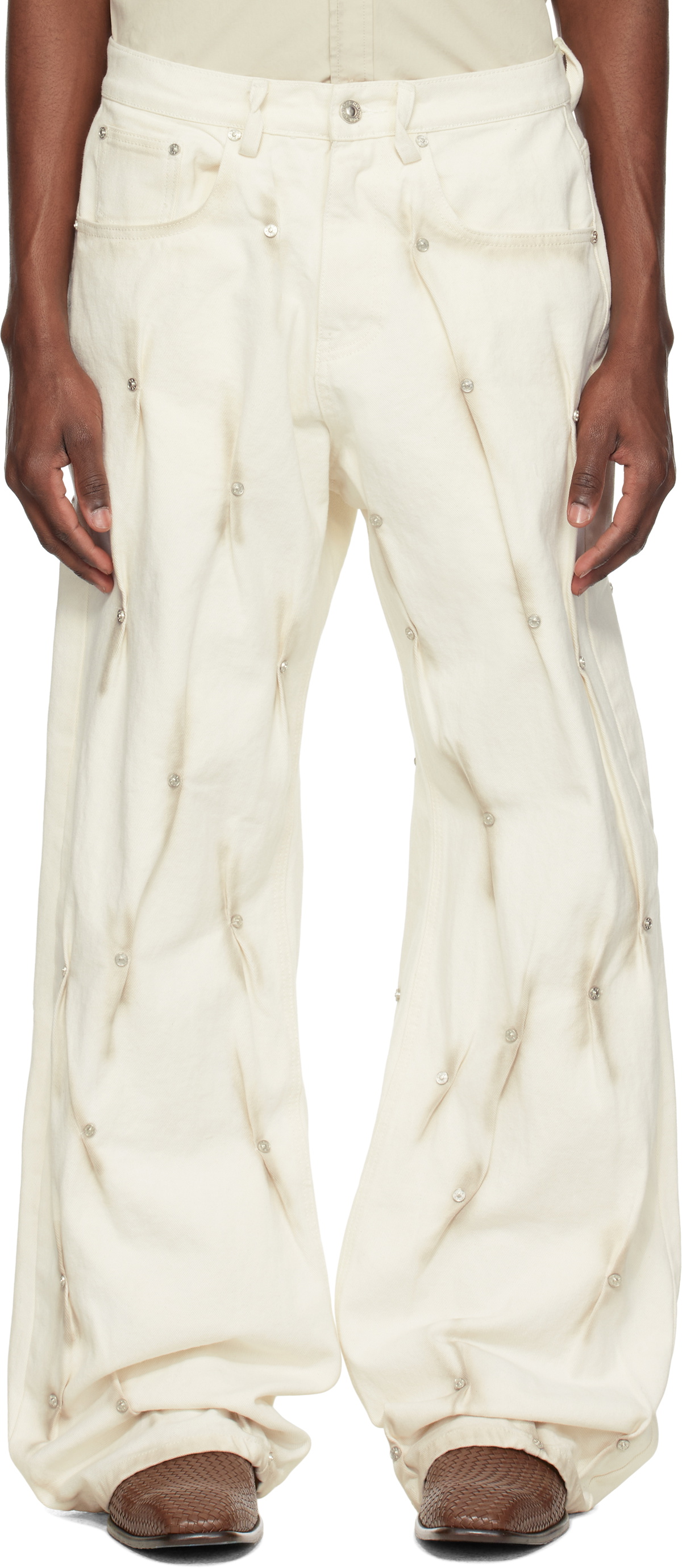 KUSIKOHC White Multi Rivet Burn Jeans