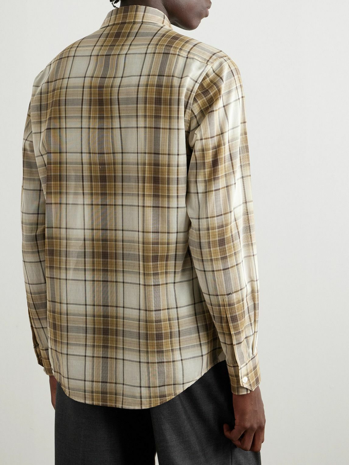 CELINE - Logo-Embroidered Checked Cotton Shirt - Neutrals