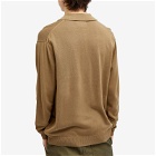 Beams Plus Men's 12g Knit Long Sleeve Polo Shirt in Mocha