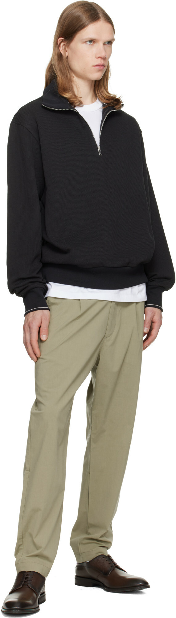 BOSS Black Zipper Neck Structured Cotton Sweatshirt