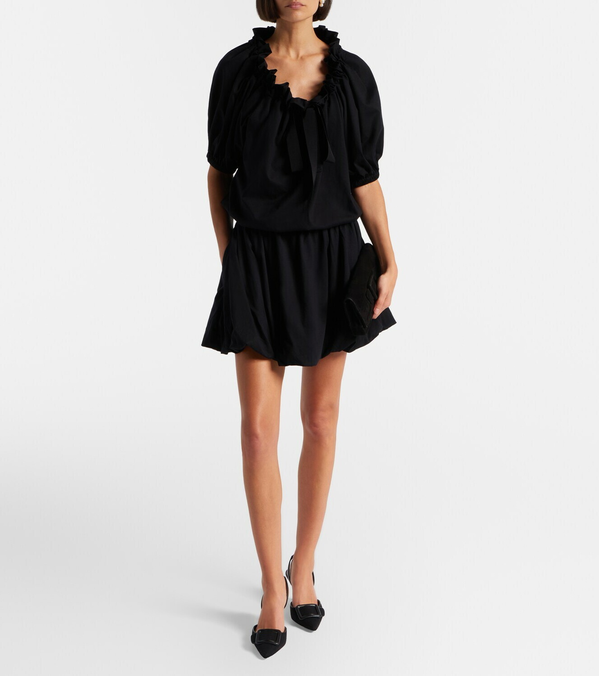 Patou Tie-neck cotton faille minidress