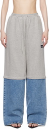 Pushbutton Gray & Blue Shorts Layered Denim Lounge Pants