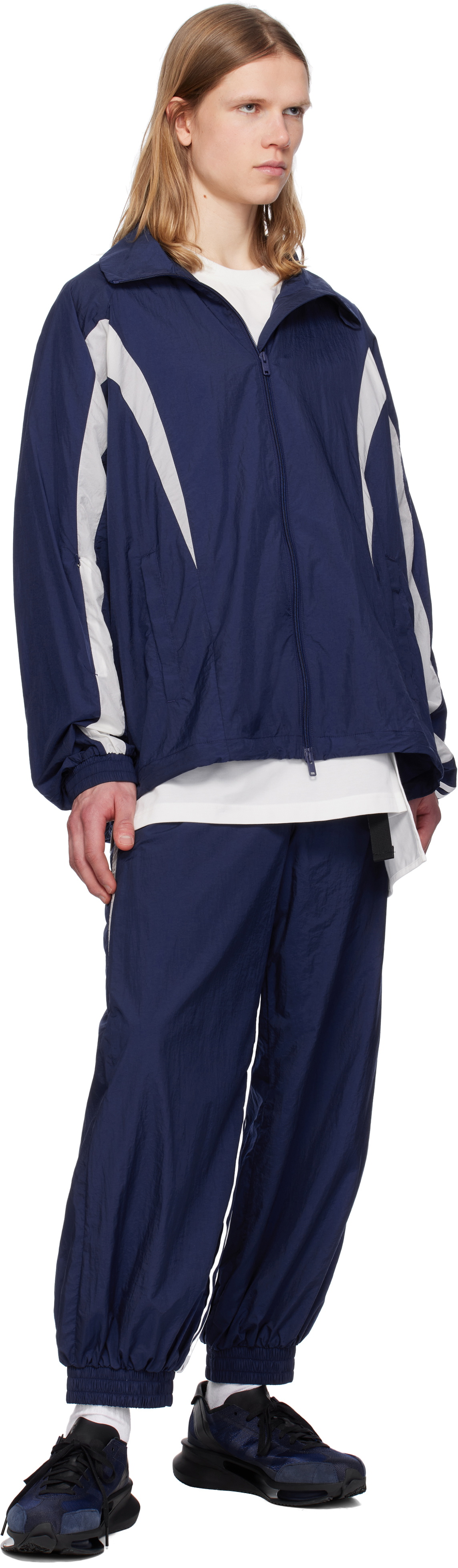 Y-3 Blue 3-Stripes Nylon Sweatpants