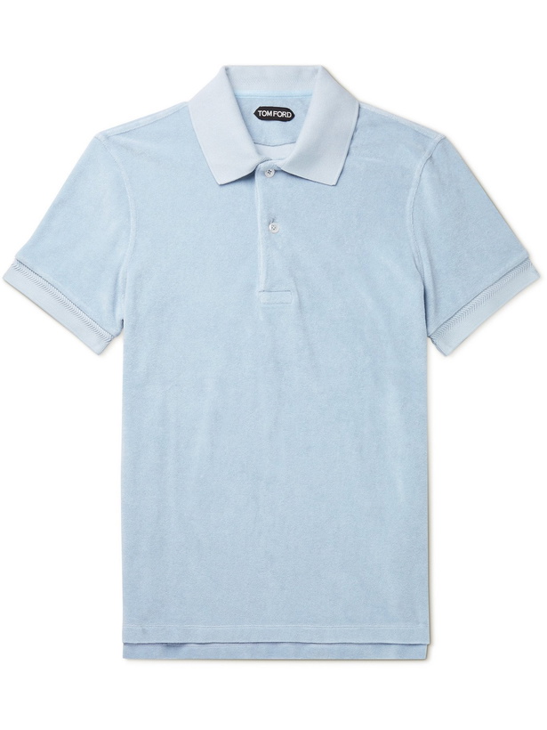 Photo: TOM FORD - Cotton-Blend Terry Polo Shirt - Blue - IT 50