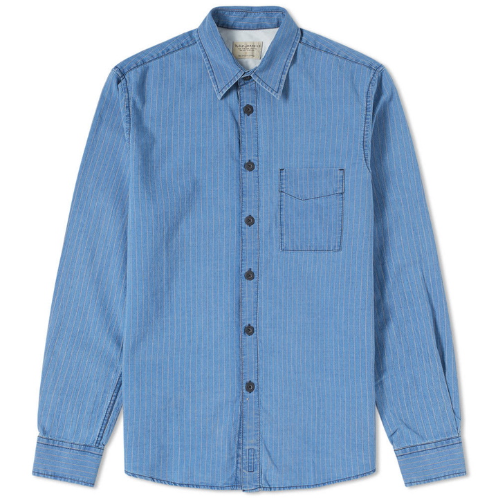 Photo: Nudie Sten Worker Stripes Shirt Blue