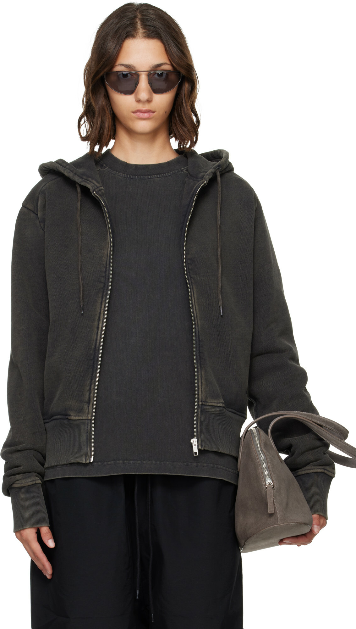 Entire Studios Black Slim Zip Up Hoodie