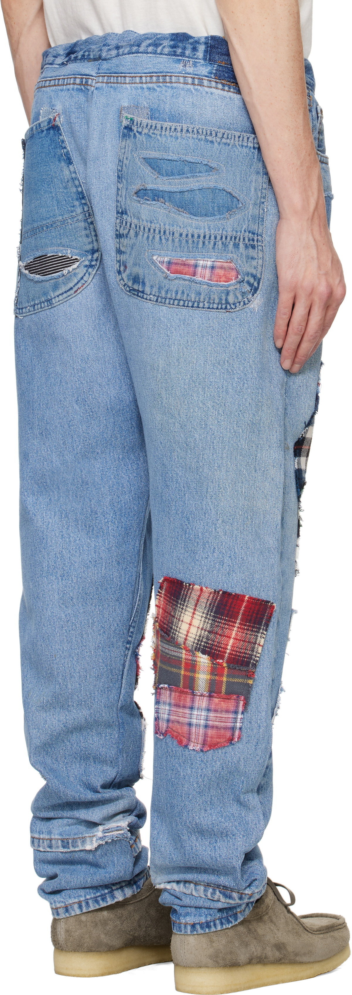 Greg Lauren Blue 34 Patchwork Denim Lounge Jeans