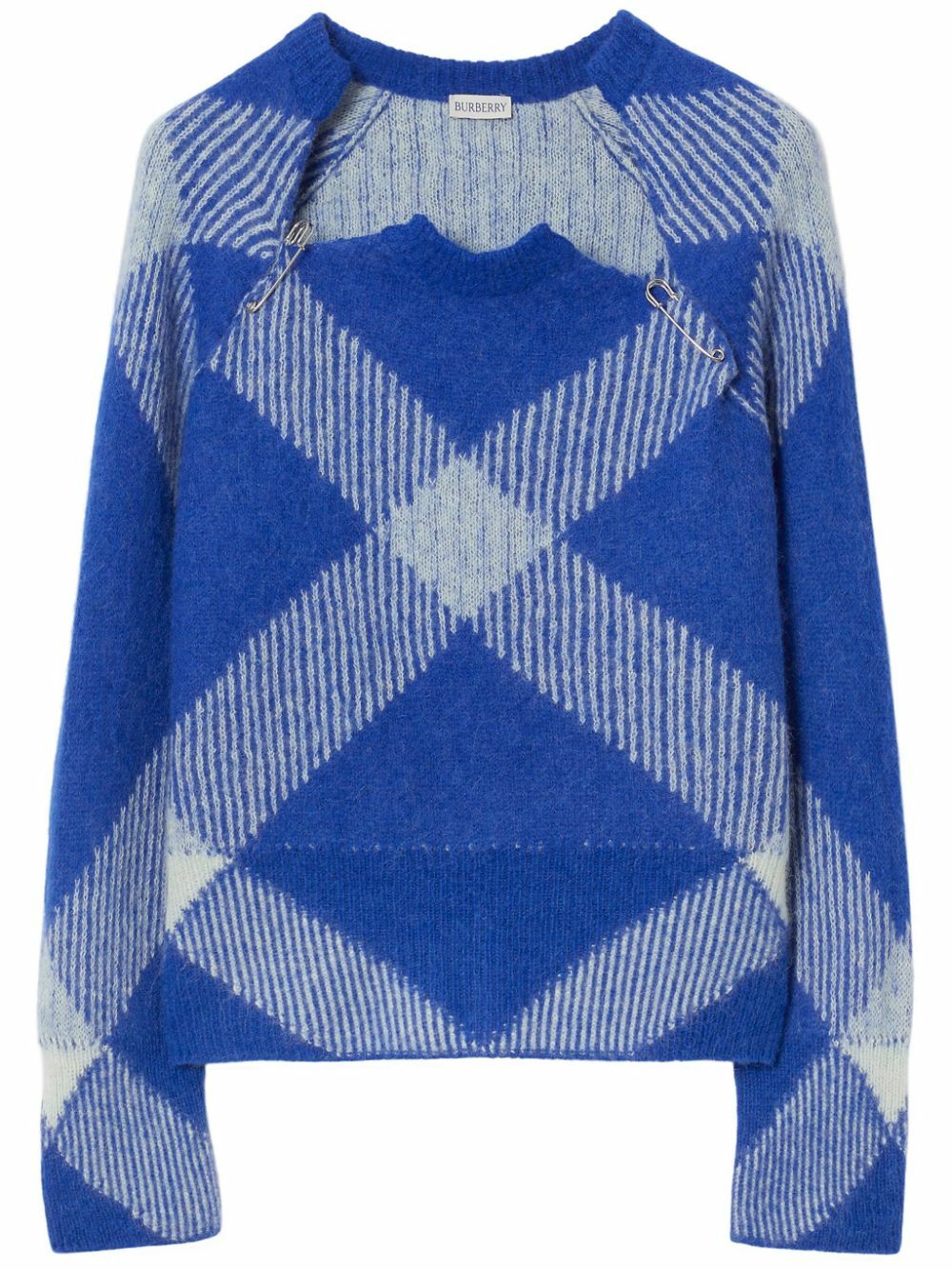 Burberry Blue Check-Jacquard Alpaca-Wool Blend Sweater Burberry