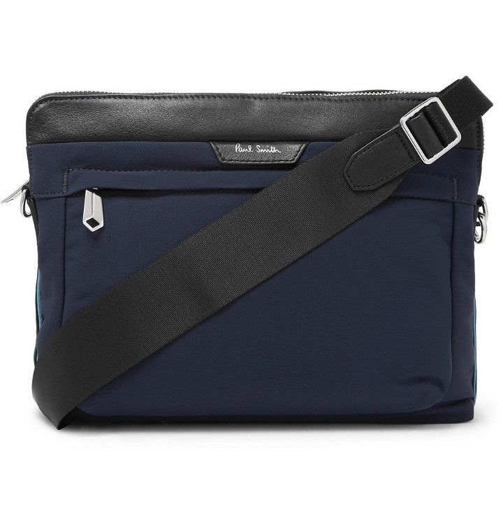 Photo: Paul Smith - Leather-Trimmed Canvas Messenger Bag - Navy