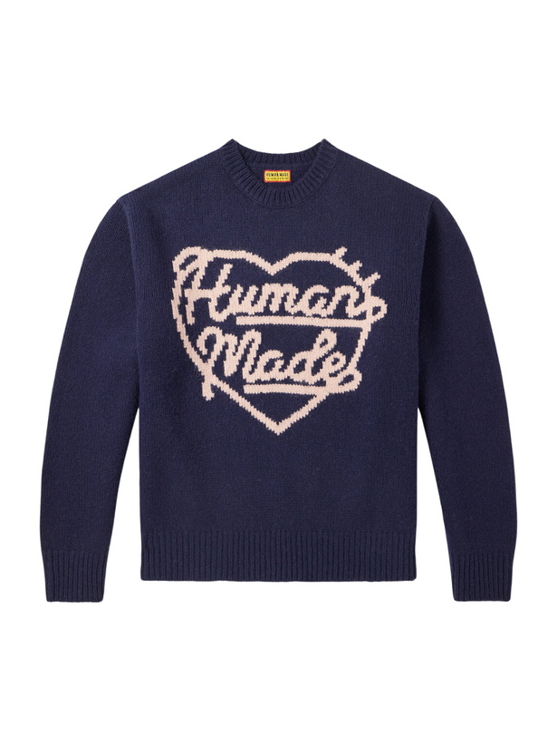 Photo: Human Made - Logo-Intarsia Wool-Blend Sweater - Blue