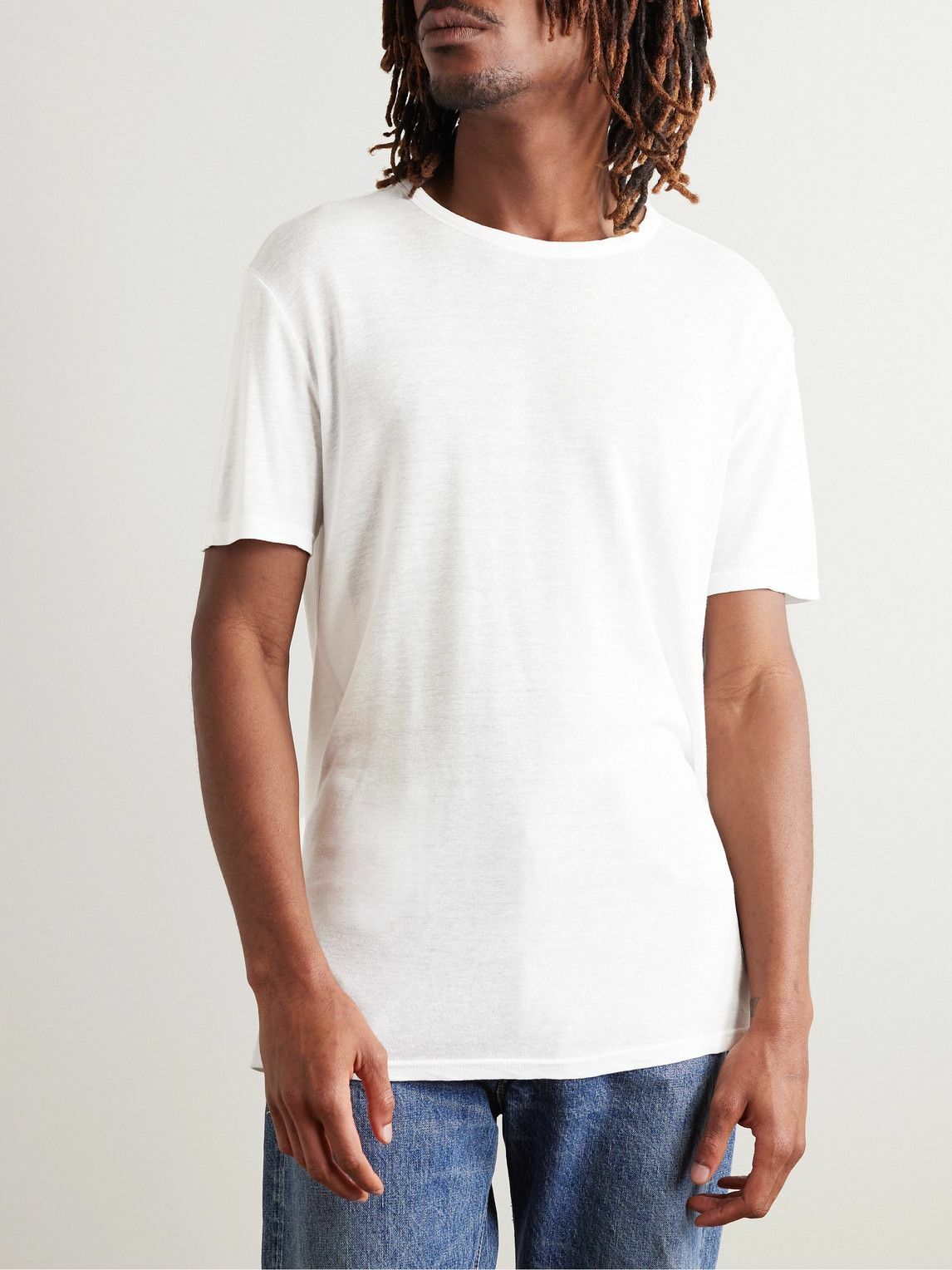 Officine Générale Garment Dyed Tencel™ Lyocell And Linen Blend T Shirt White Officine Generale