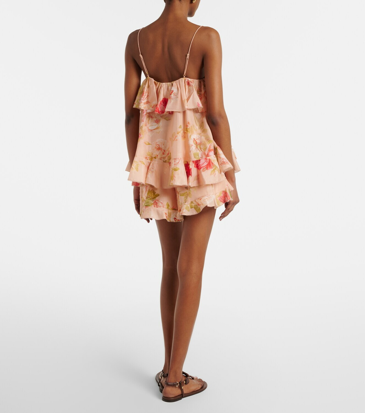 Zimmermann Roselight floral ruffled silk shorts