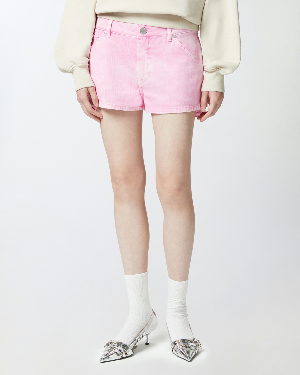 Pinko Workwear Style Shorts In Cotton Bull Lilac Chiffon