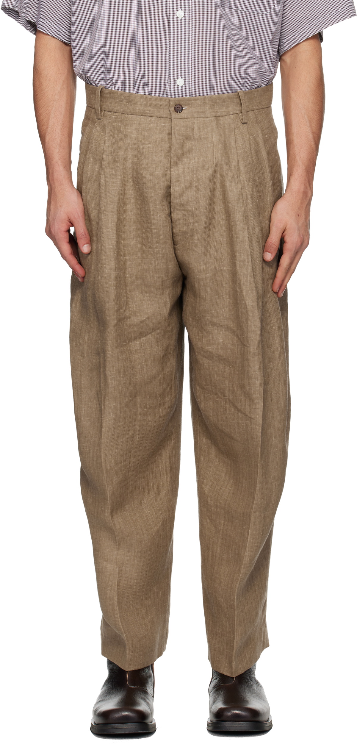 Hed Mayner Brown Linen Trousers Hed Mayner