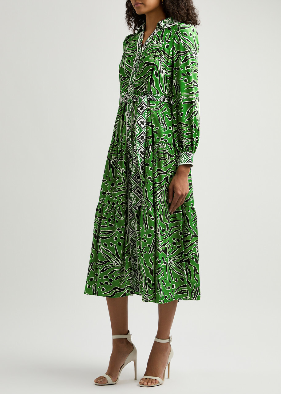 Diane Von Furstenberg Alea Printed Crepe Midi Dress Green Diane von  Furstenberg