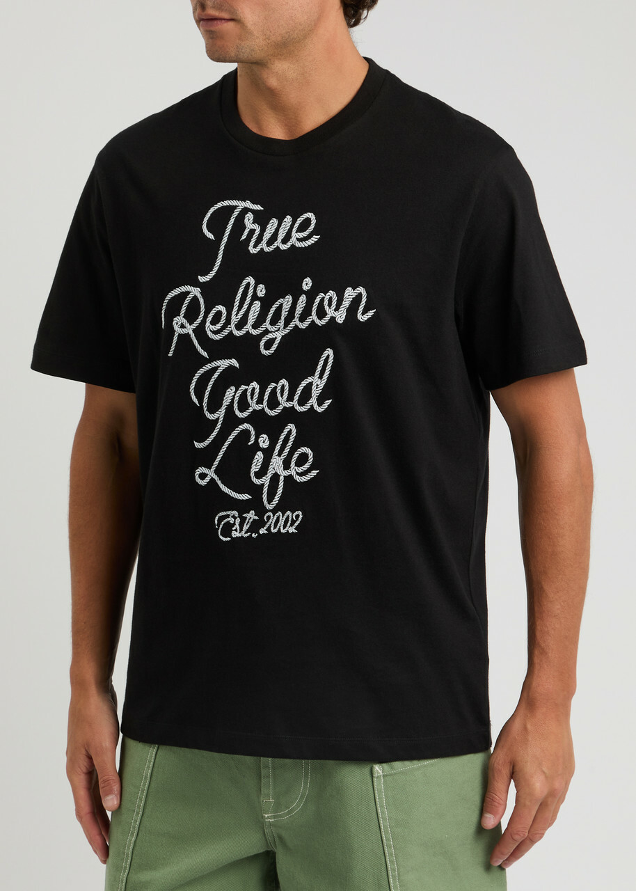 True Religion Logo-embroidered Cotton T-shirt Black True Religion