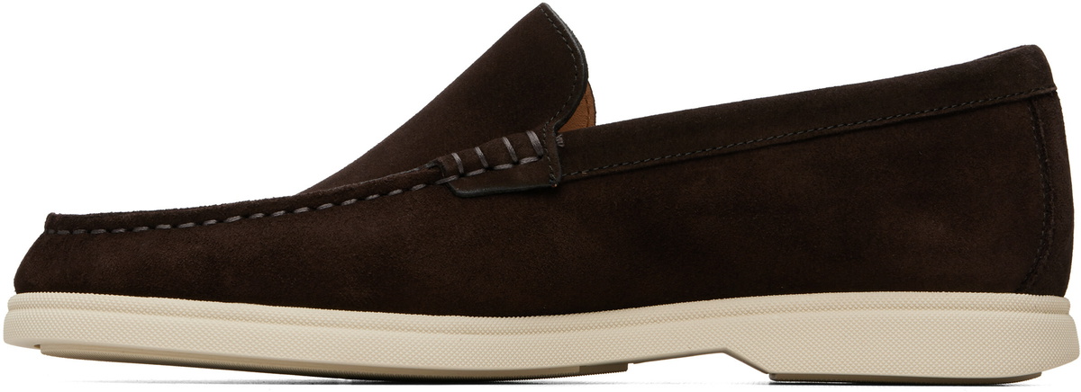 BOSS Brown Debossed-Logo Suede Loafers