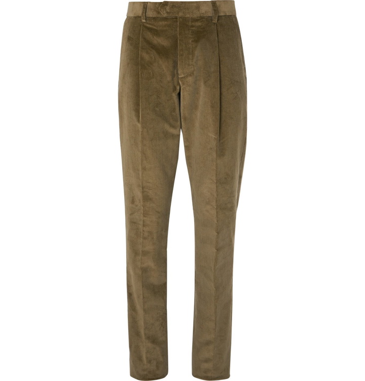 Photo: Caruso - Green Slim-Fit Tapered Cotton-Blend Corduroy Suit Trousers - Green