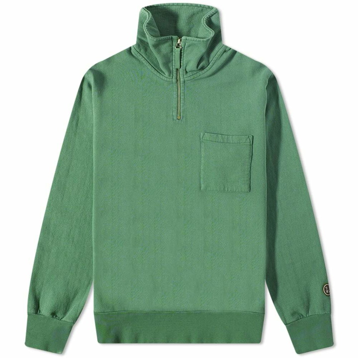 Photo: Universal Works Men's Half Zip Sweat in Green