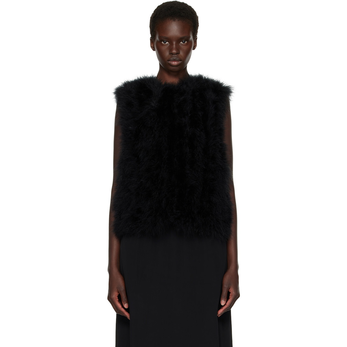 Yves Salomon Black Cropped Feather Gilet Vest