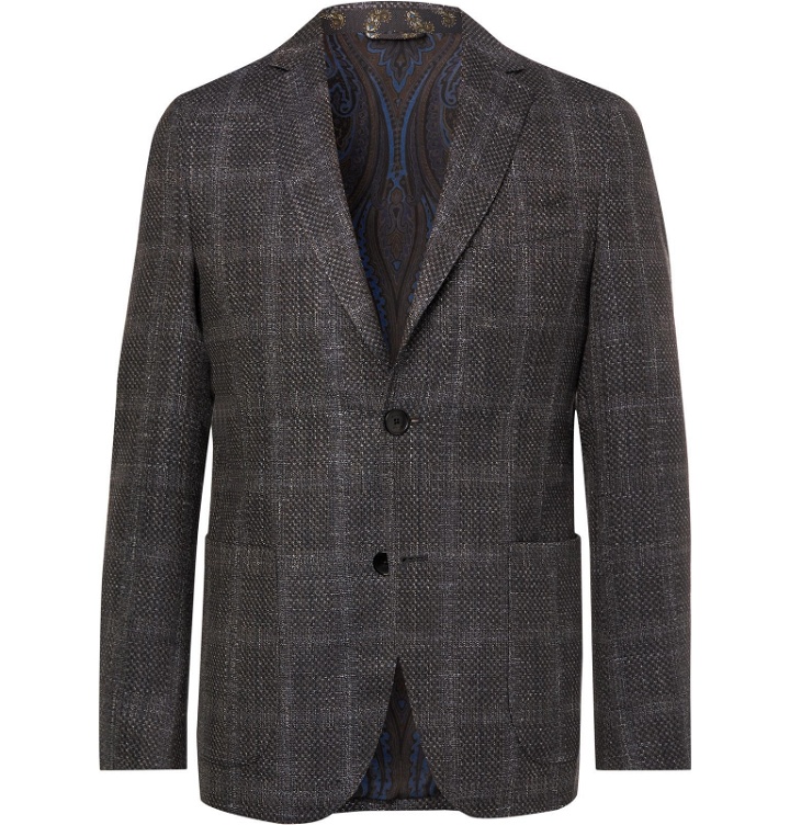 Photo: Etro - Grey Checked Wool, Silk and Linen-Blend Blazer - Gray