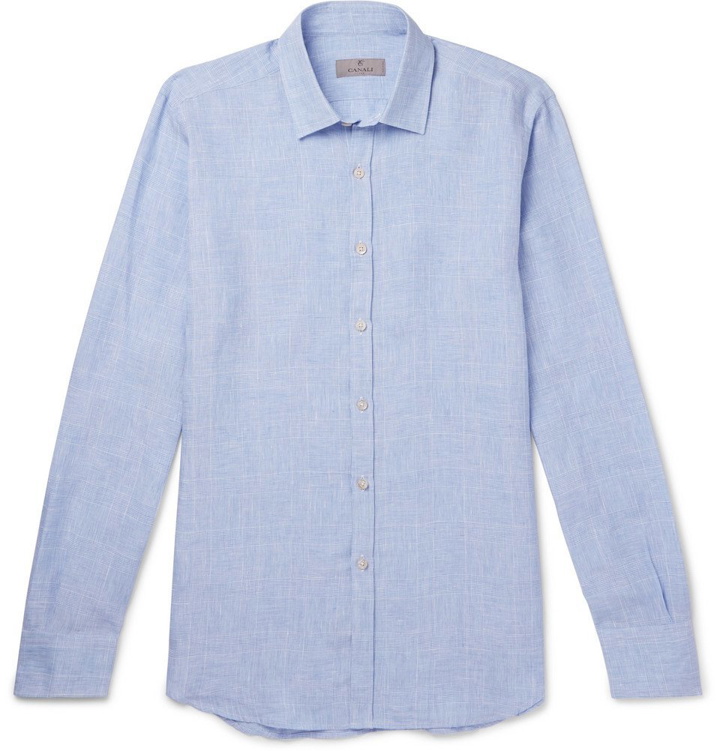 Photo: Canali - Checked Linen Shirt - Men - Blue