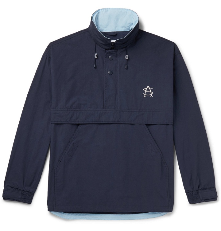 Photo: Adsum - Embroidered Cotton Hooded Half-Zip Jacket - Blue