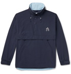 Adsum - Embroidered Cotton Hooded Half-Zip Jacket - Blue