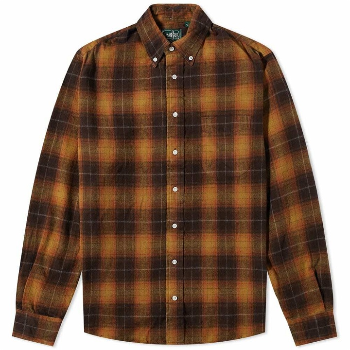 Photo: Gitman Vintage Men's Button Down Shaggy Flannel Check Shirt in Brown Melange