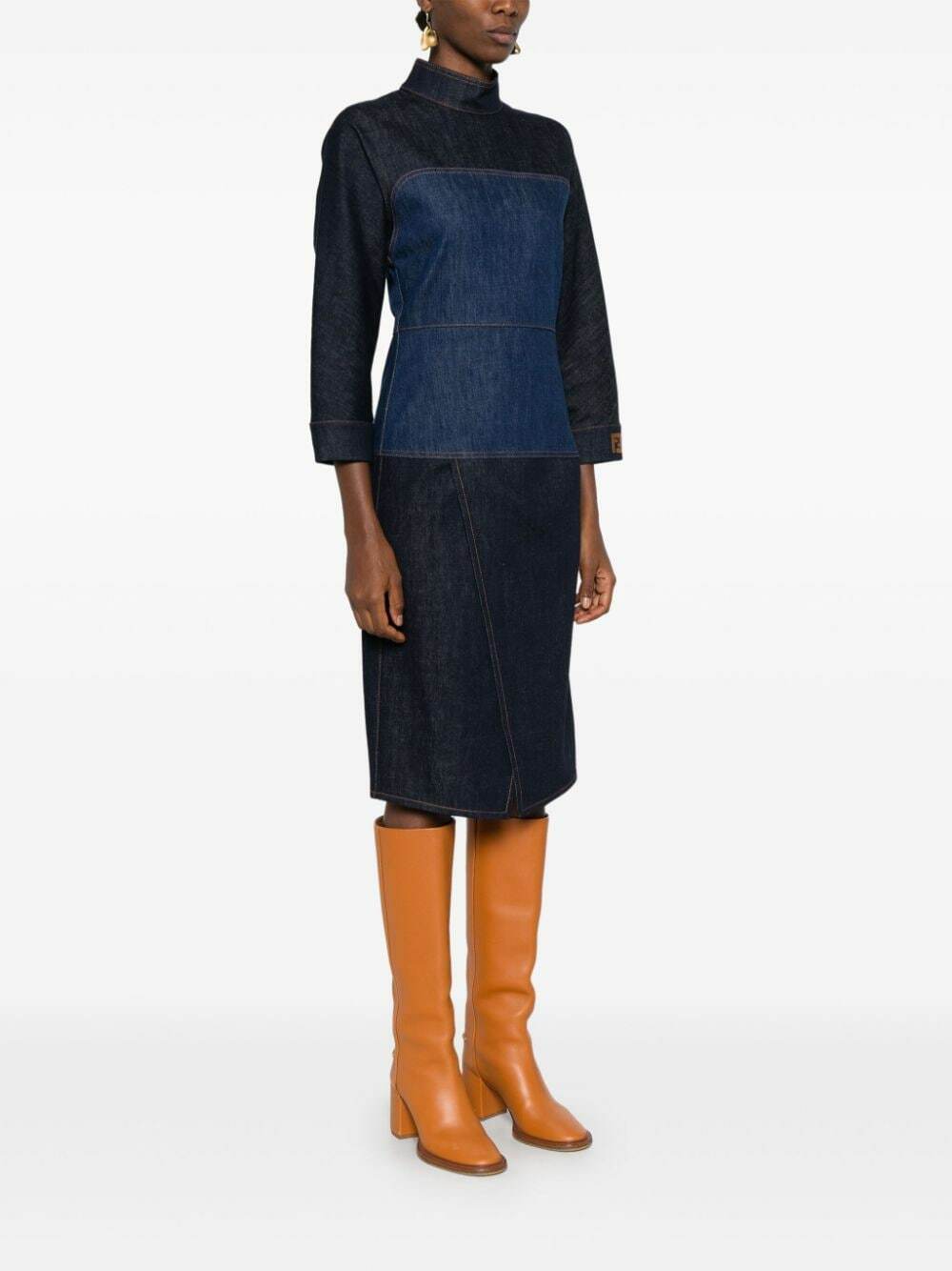 FENDI - Bicolor Denim Midi Dress Fendi