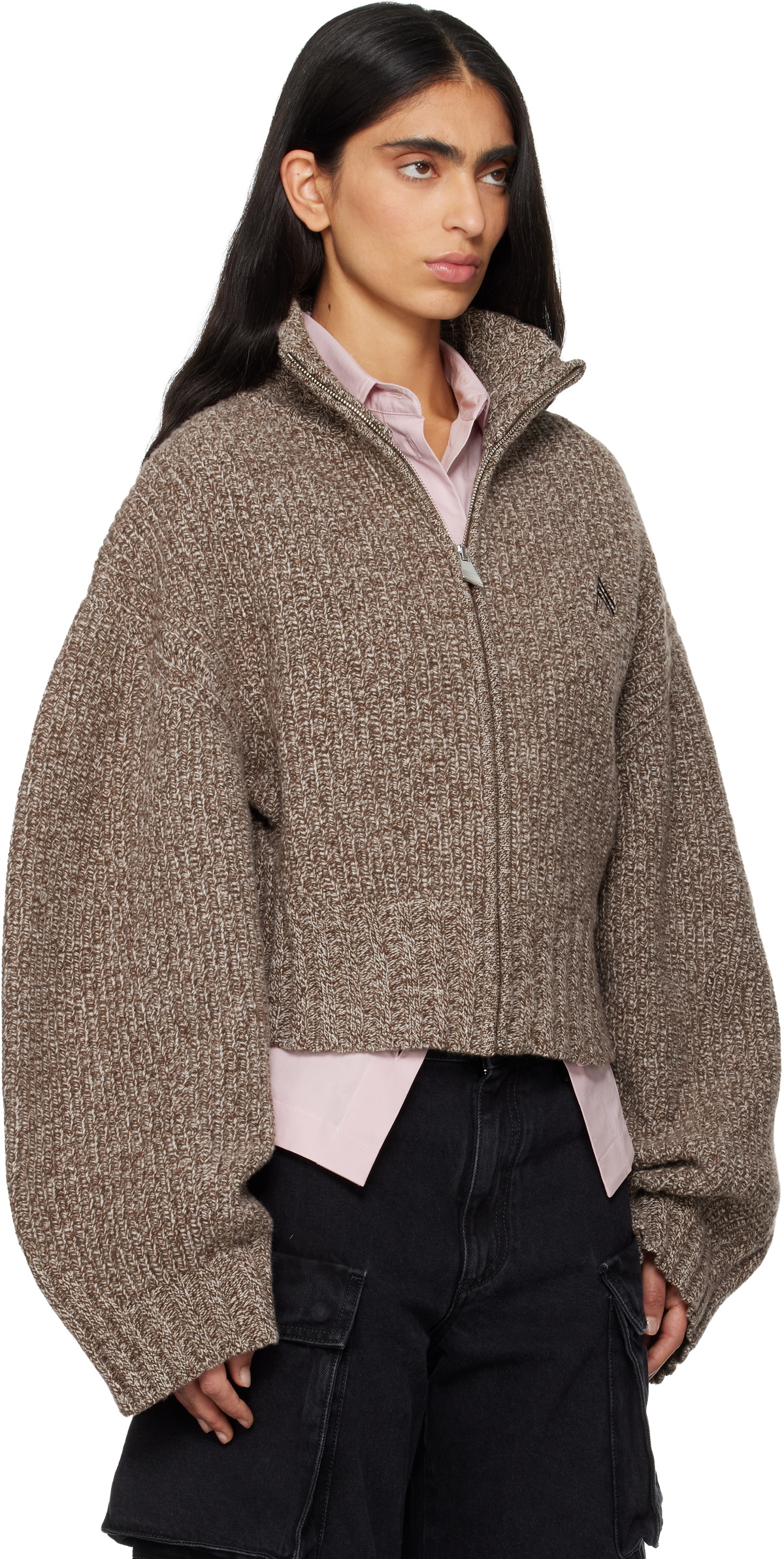The Attico Brown Wool Cashmere Cardigan