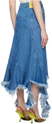 Marques Almeida Blue Frayed Denim Midi Skirt