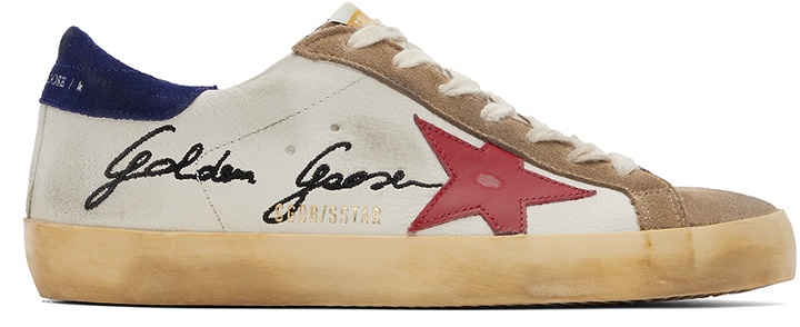 Photo: Golden Goose White & Brown Super-Star Classic Low-Top Sneakers