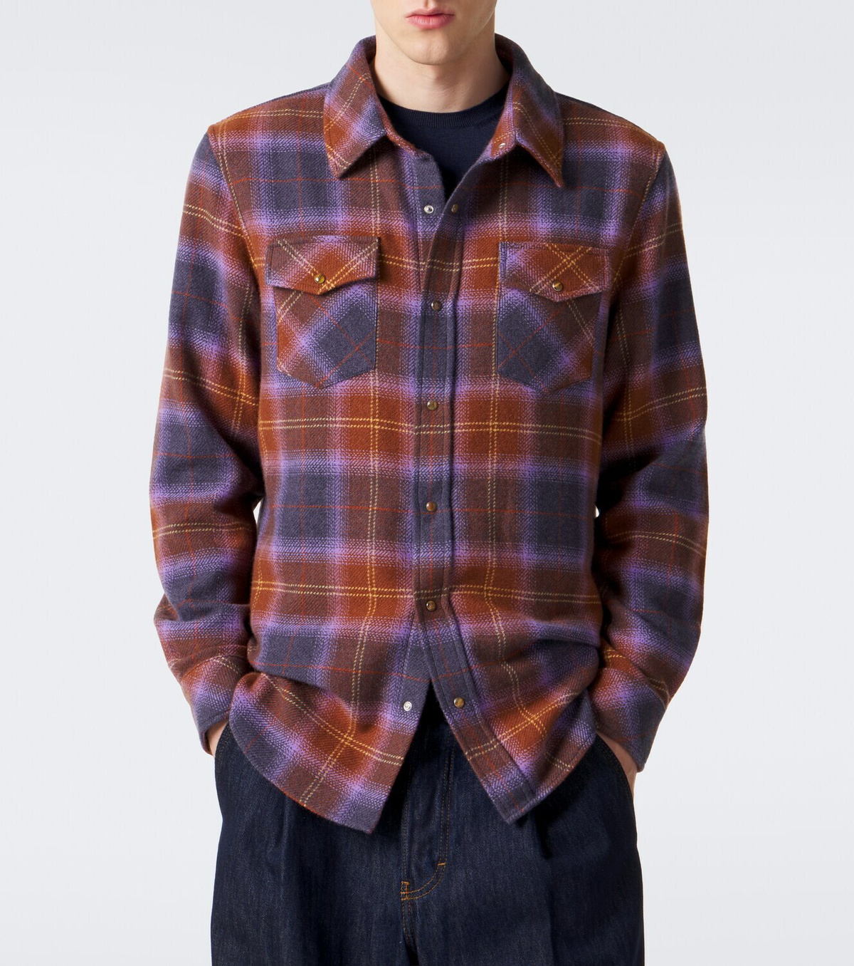 God's True Cashmere Vulcan tartan cashmere shirt with tiger's eye