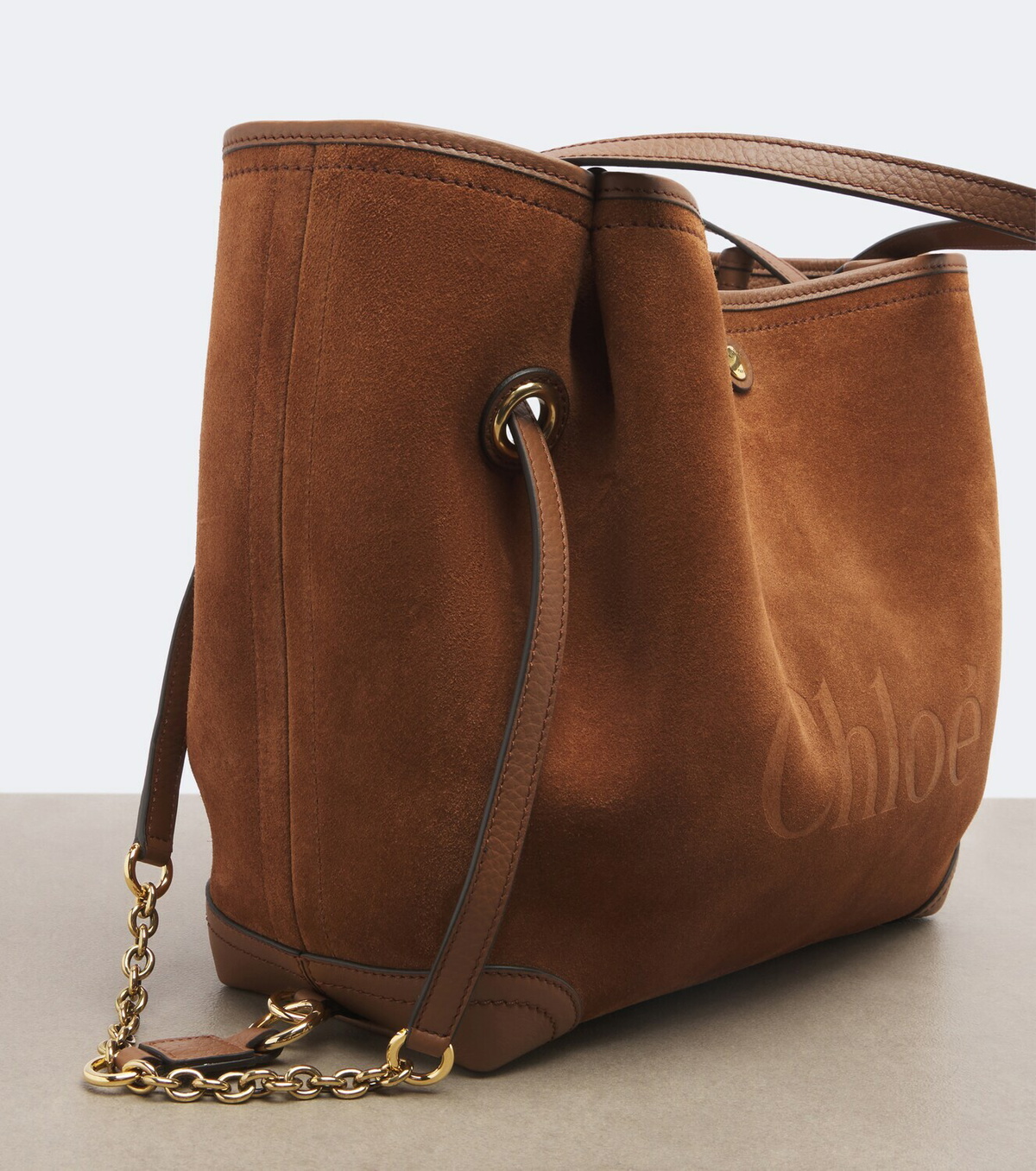 Chloé Chloé Clover leather-trimmed suede tote bag