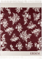 Erdem Burgundy & Off-White Ottoline Floral Fringed Throw